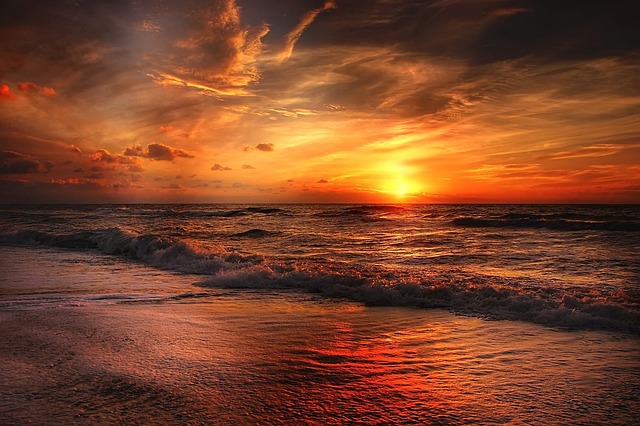 sunset beach waves